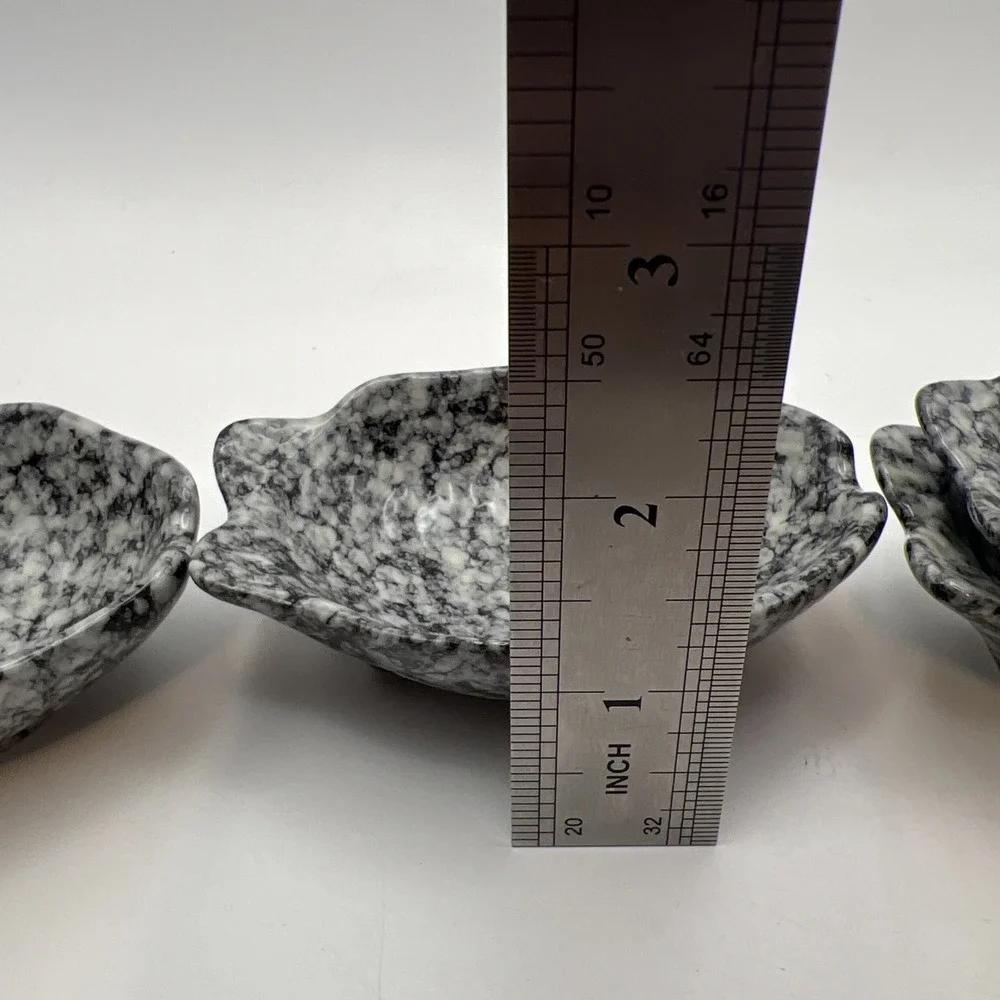 Set of 4 Grey Stone Ceramic Fish Shaped Dipping Dishes Sauce Bowls Fin Scoops